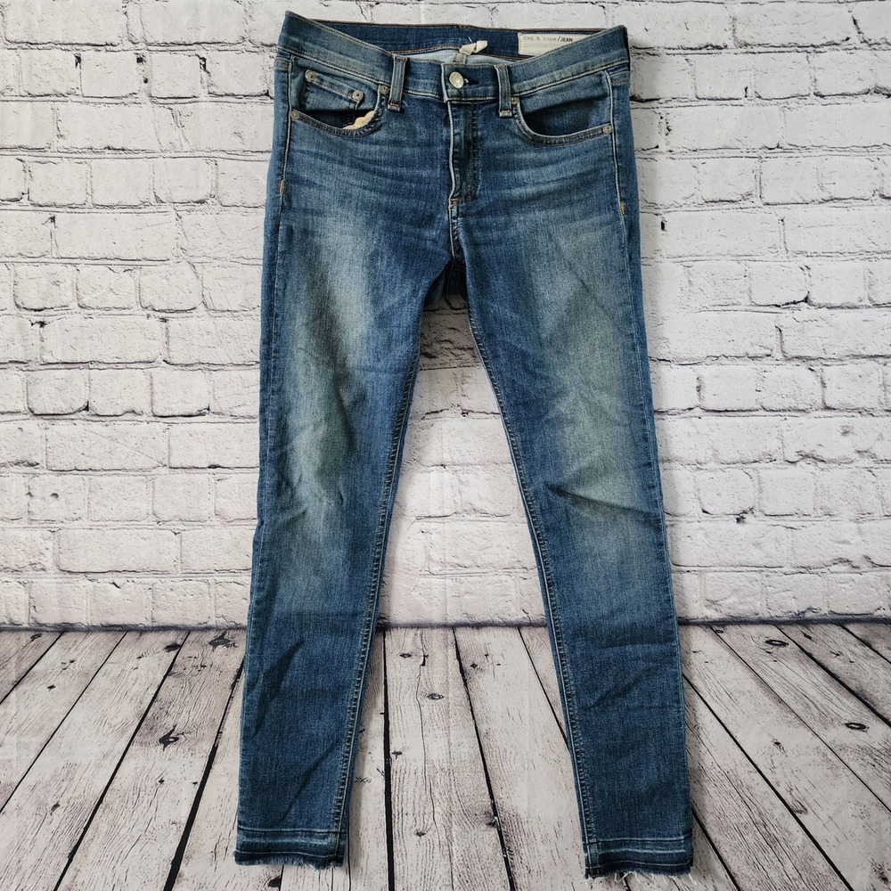 Rag & Bone JEAN Women Size 29 Medium Wash Mid Rise Skinny Raw Hem Denim Jeans